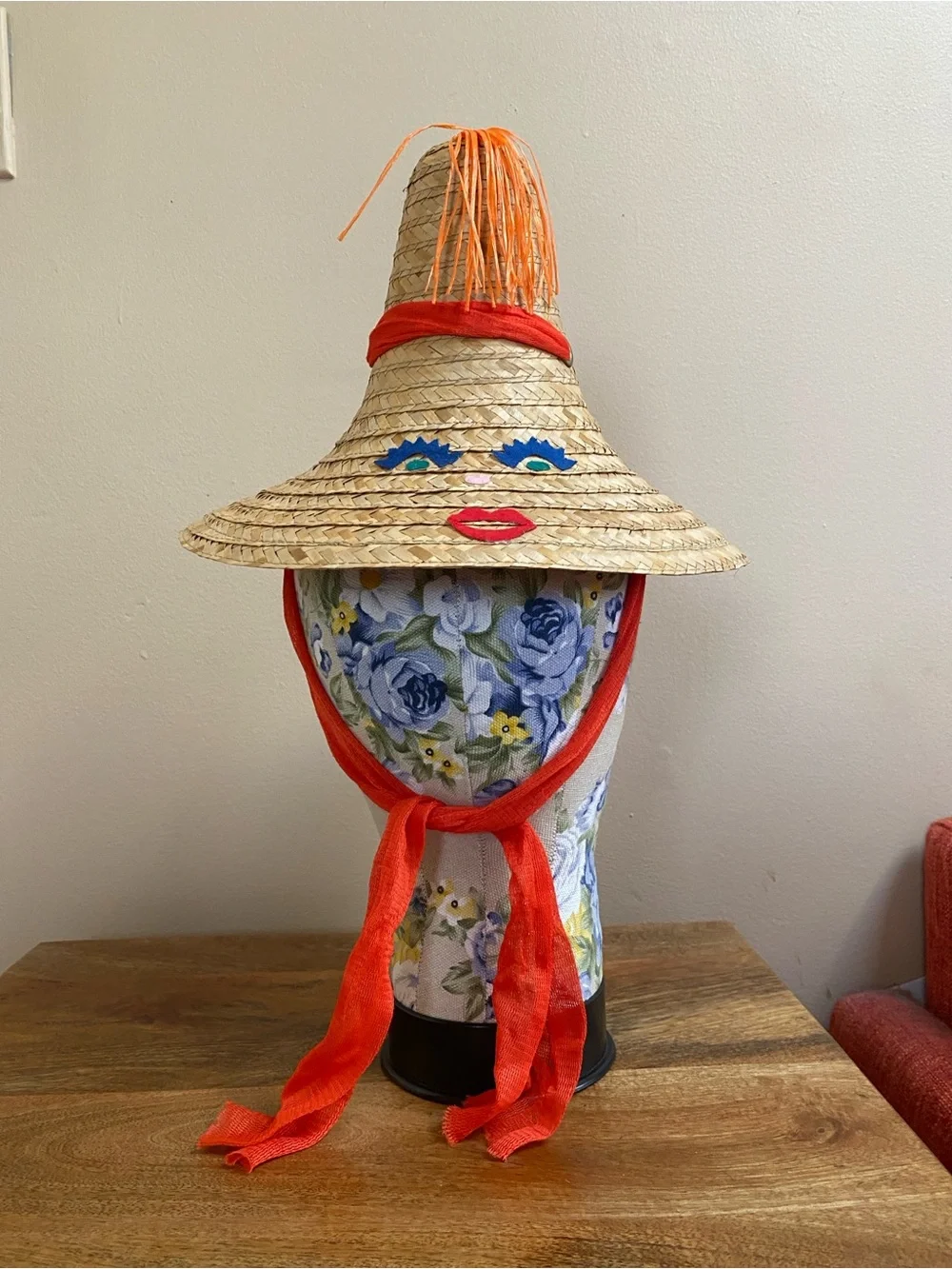 VTG Kitsch Straw Hat Ladies Face Palm Springs - Picture 5 of 9
